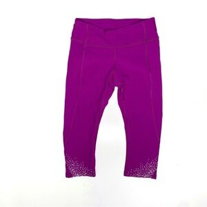 Lululemon Crop Leggings Mid Rise Reflective Fuchsia Pink Running Size 4